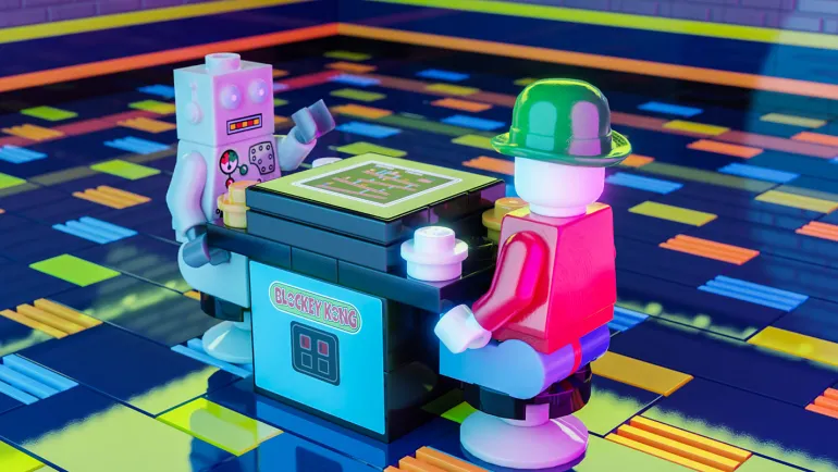 The Brick Show Shop Blockey Kong (Cocktail Style) - Custom Arcade Machine made using LEGO