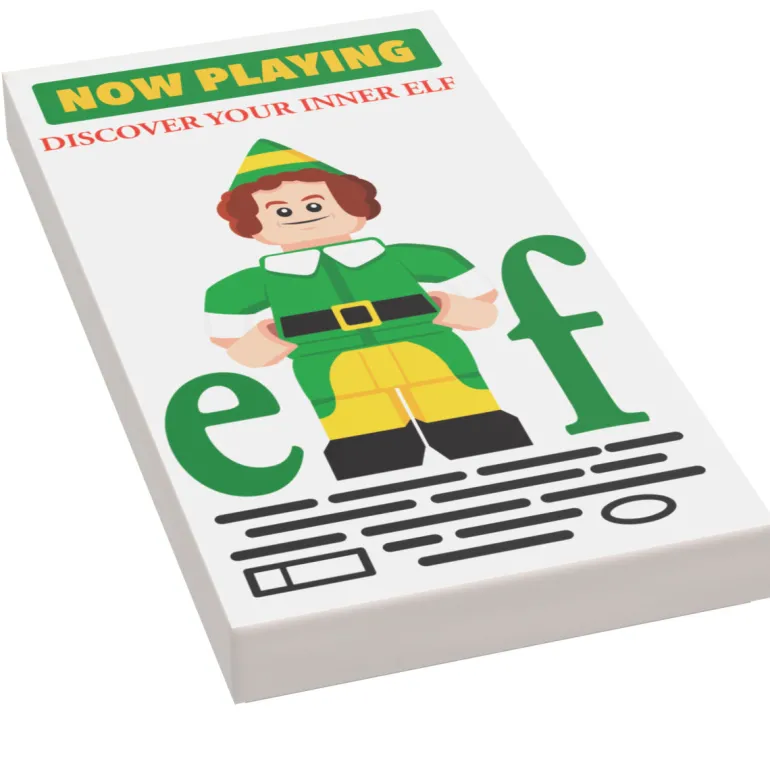 The Brick Show Shop ELF Now Playing Movie Poster (2x4 Tile) made using LEGO part - B3 Cust