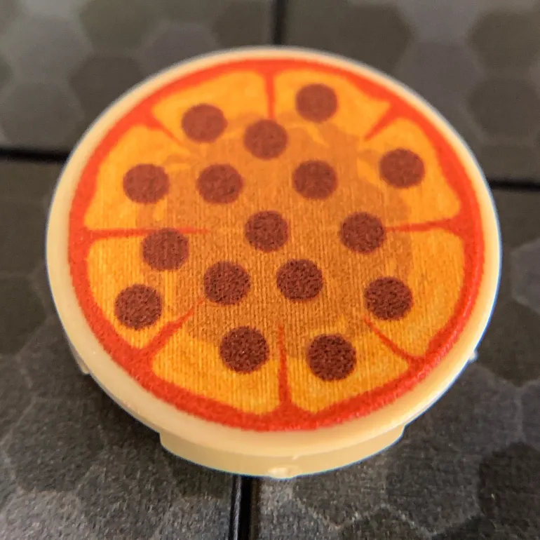 The Brick Show Shop Pepperoni Pizza Pie Custom (2x2 Round Tile) made using LEGO part