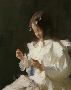 The Brick Show Shop Portrait of a Child Sewing (1897) by Frank Weston Benson on 11x14 Art