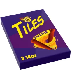 The Brick Show Shop Spicy Chip Tiles Fuego Minifig Snack (2x3 Tile) made using LEGO parts