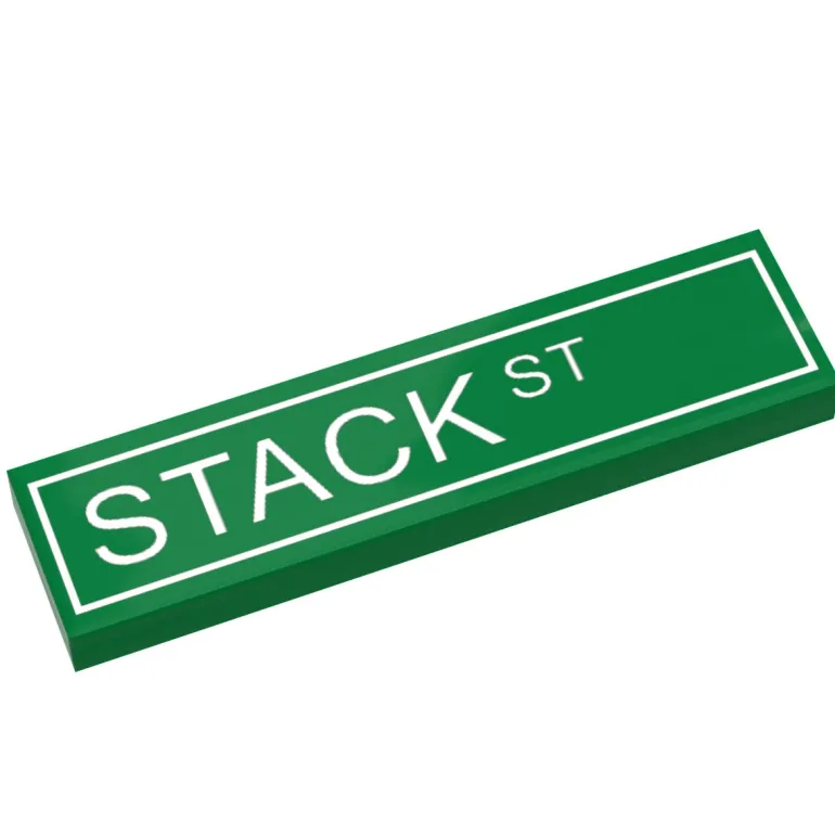 The Brick Show Shop Stack St. Street Sign made with LEGO part (1x4 Tile) - B3 Customsk