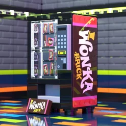 The Brick Show Shop Wonka Bars Vending Machine made using LEGO parts